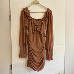 Elegant Brown Ruffle Dress